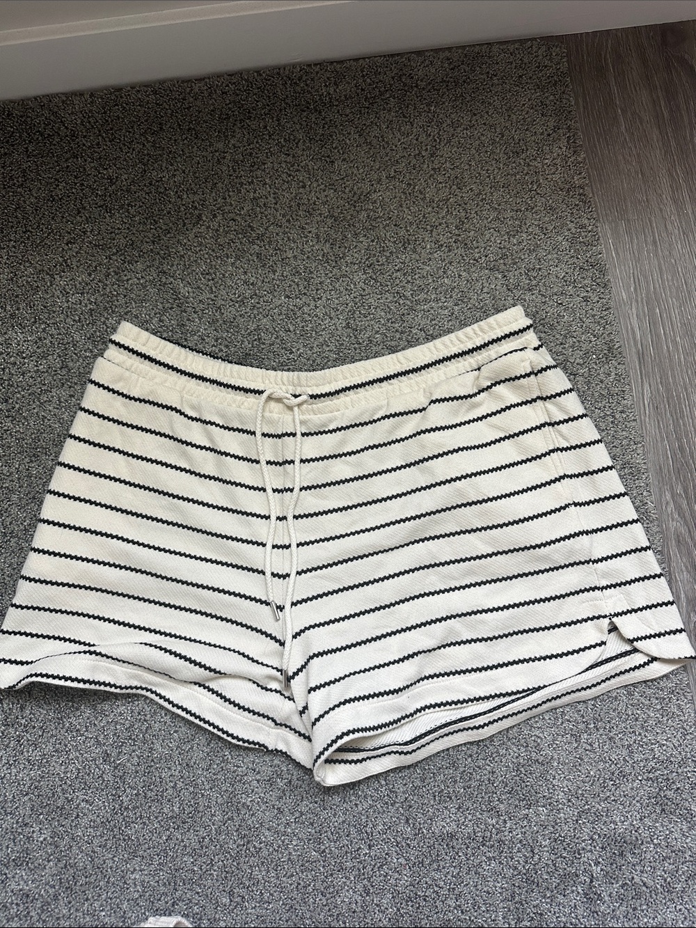 Women’s Cream and Black Striped Athletic Lounge Shorts